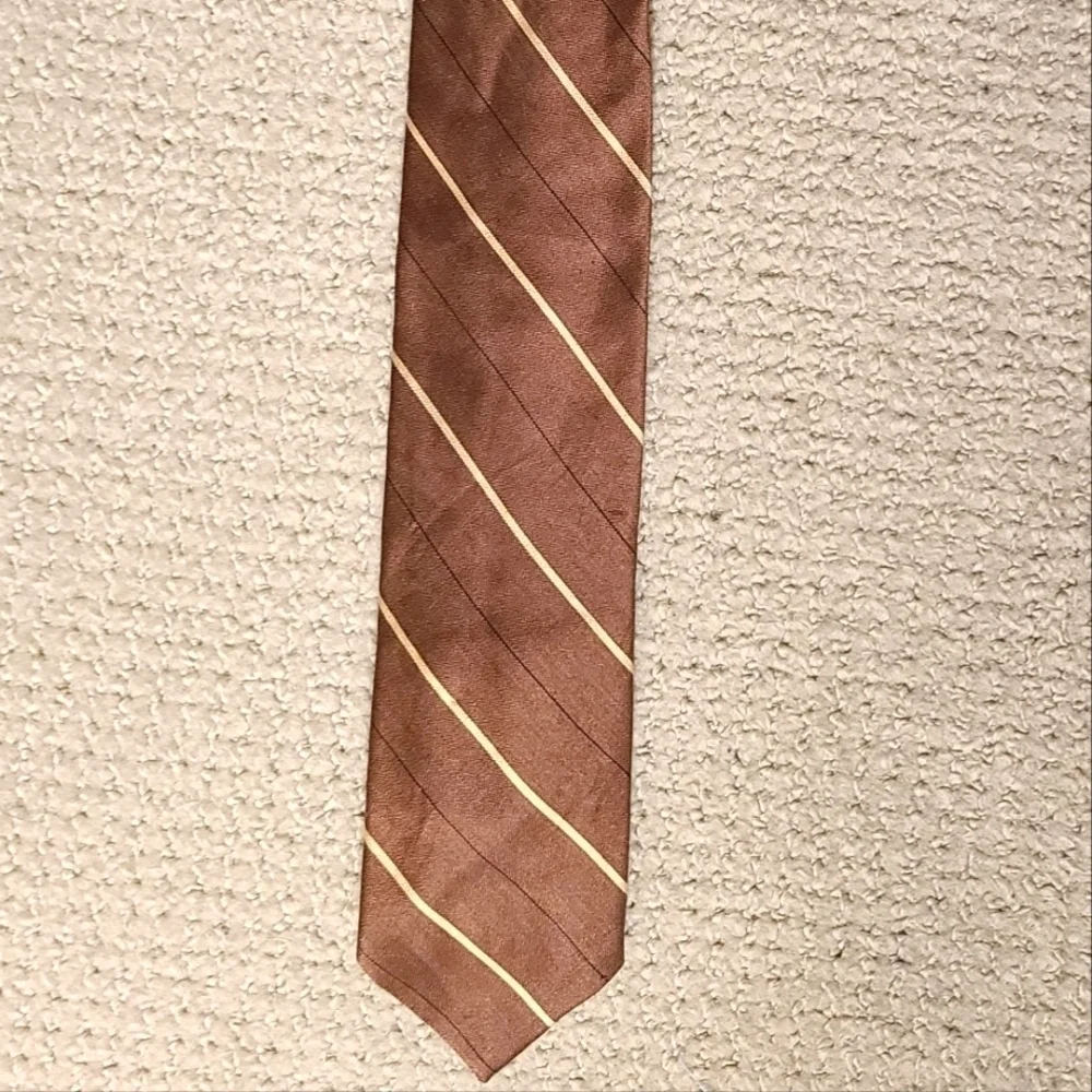 GUCCI CONTEMPO VINTAGE BROWN STRIPED DESIGNER MENS SKINNY SILK TIE - Picture 3 of 5